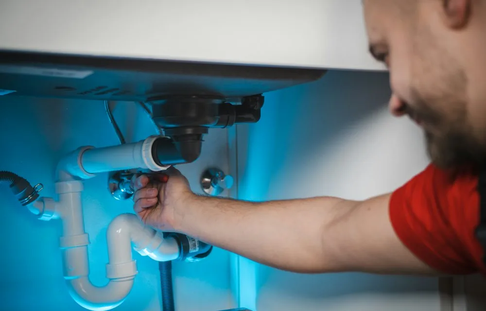 Fontanero de HELPY reparando el desagüe de un lavabo